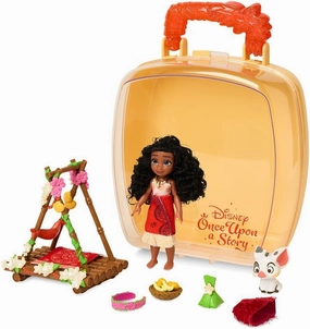 Disney Store Official Princess Moana Once Upon a Story Mini Doll Playset, 5 Inch Princess Dolls, Girl Toys, Princess Toys for Girls, 4 Year Old Girl Birthday Gifts