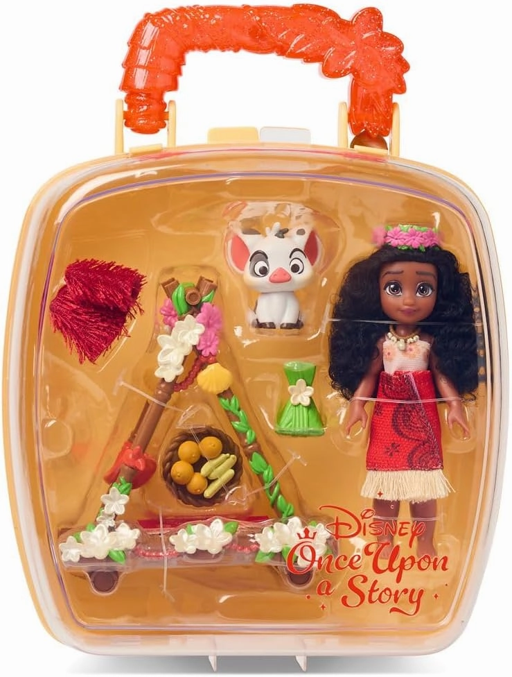 Disney Store Official Princess Moana Once Upon a Story Mini Doll Playset, 5 Inch Princess Dolls, Girl Toys, Princess Toys for Girls, 4 Year Old Girl Birthday Gifts