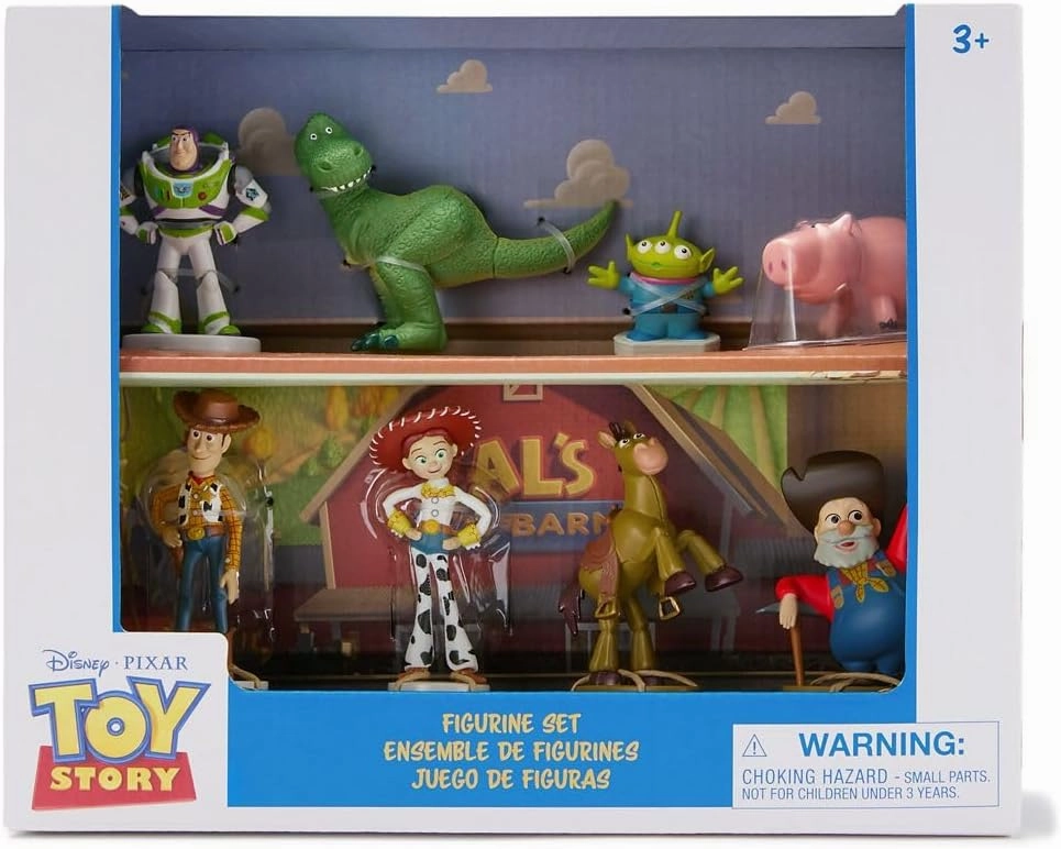 DISNEY STORE Official Toy Story Figure Set - 8 Fully Sculpted Disney Figures Including Buzz Lightyear, Woody, Jessie & More in Double-Tiered Box with Scenic Backgrounds