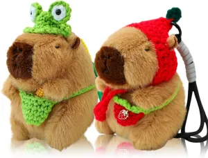 Ditucu 2 Pcs Knit Capybara Plush Keychain Toys Kawaii Strawberry Frog Capibara Stuffed Animal Dolls Pendant for Backpack Decoration Gift for Kids 4 inch