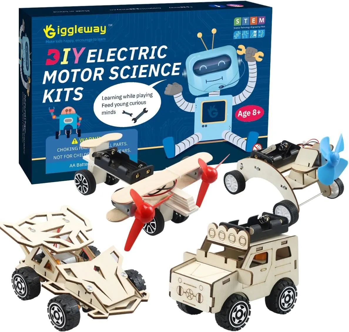 DIY Wood Model Car Building Kits, Electric Motor Woodworking Project Science Kits for Kids, Hands on STEM Learning Project Kits, 3D Puzzles Educational and Learning Toys for Boys & Girls