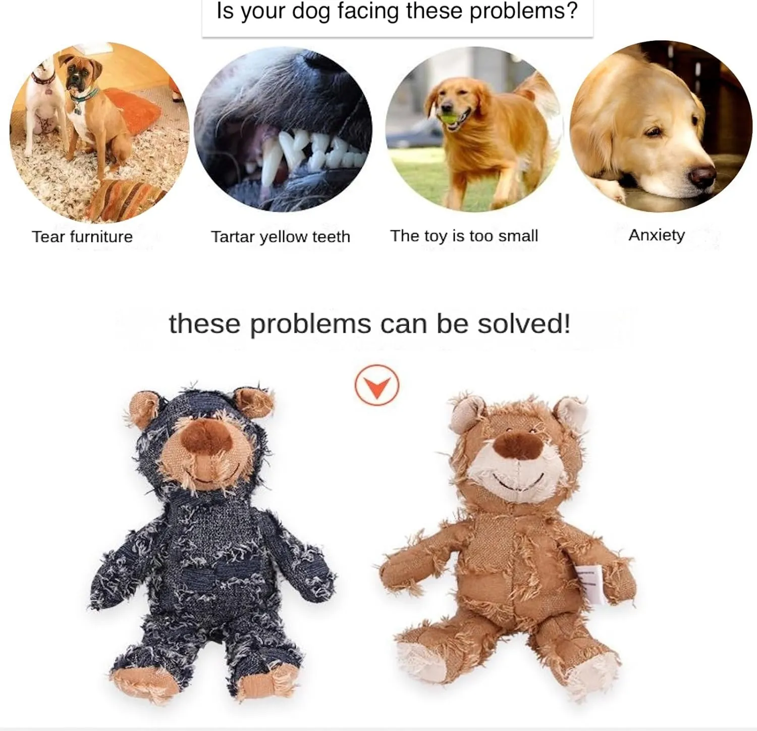 Dog Companion for Heavy Chewers- Indestructible Robust Bear Dog Toy, Resistant Squeaky Dog Toys for Heavy Chewers, Unbreakable Stuffed Plush Dog Toys for Aggressive Chewers (E-Navy Purple)