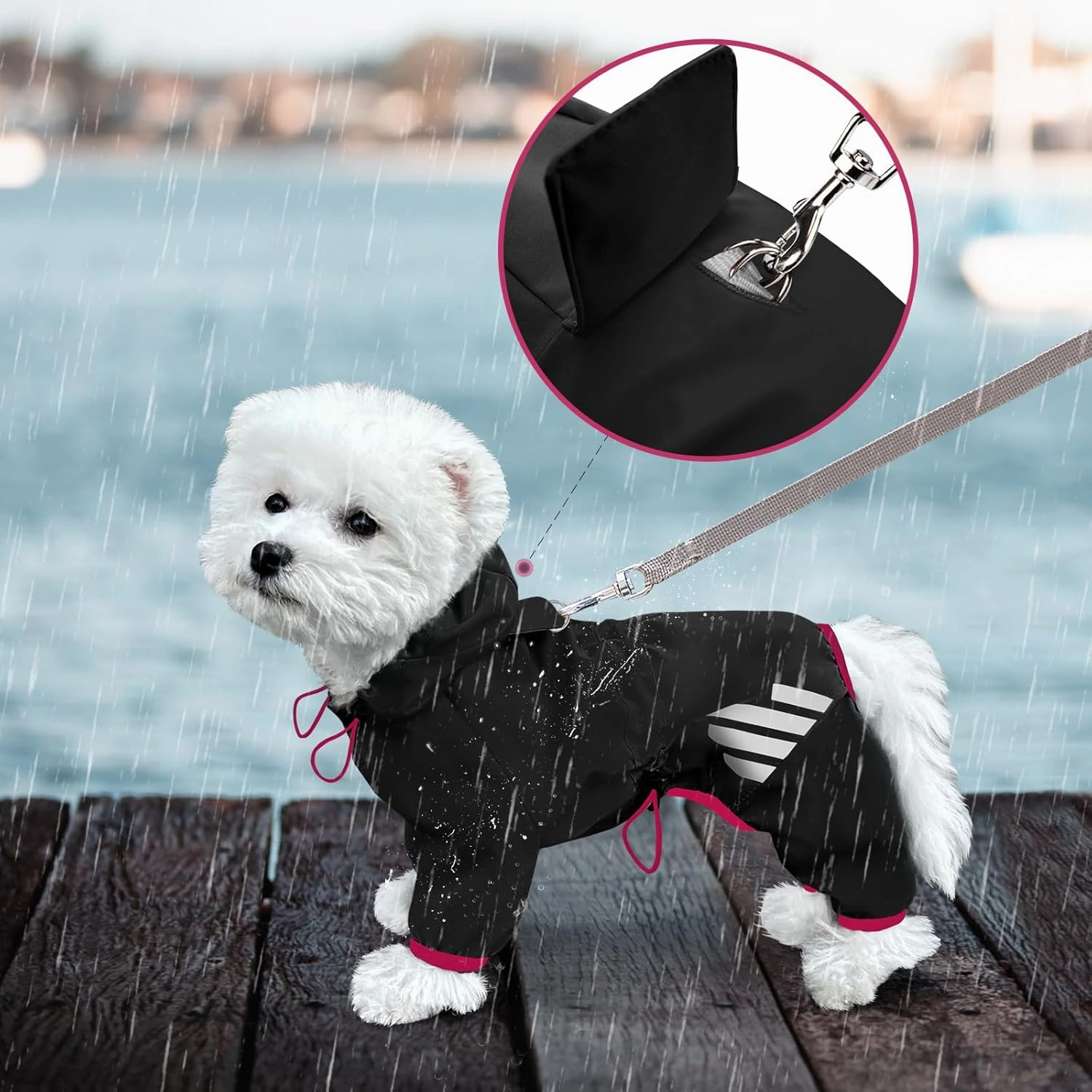 Dog Raincoat, Waterproof Dog Rain Jacket with Hood, Rain Coat with Leash Hole, Reflective Strap for Small Medium Dogs, Lightweight Puppy Clothes(Black,S)