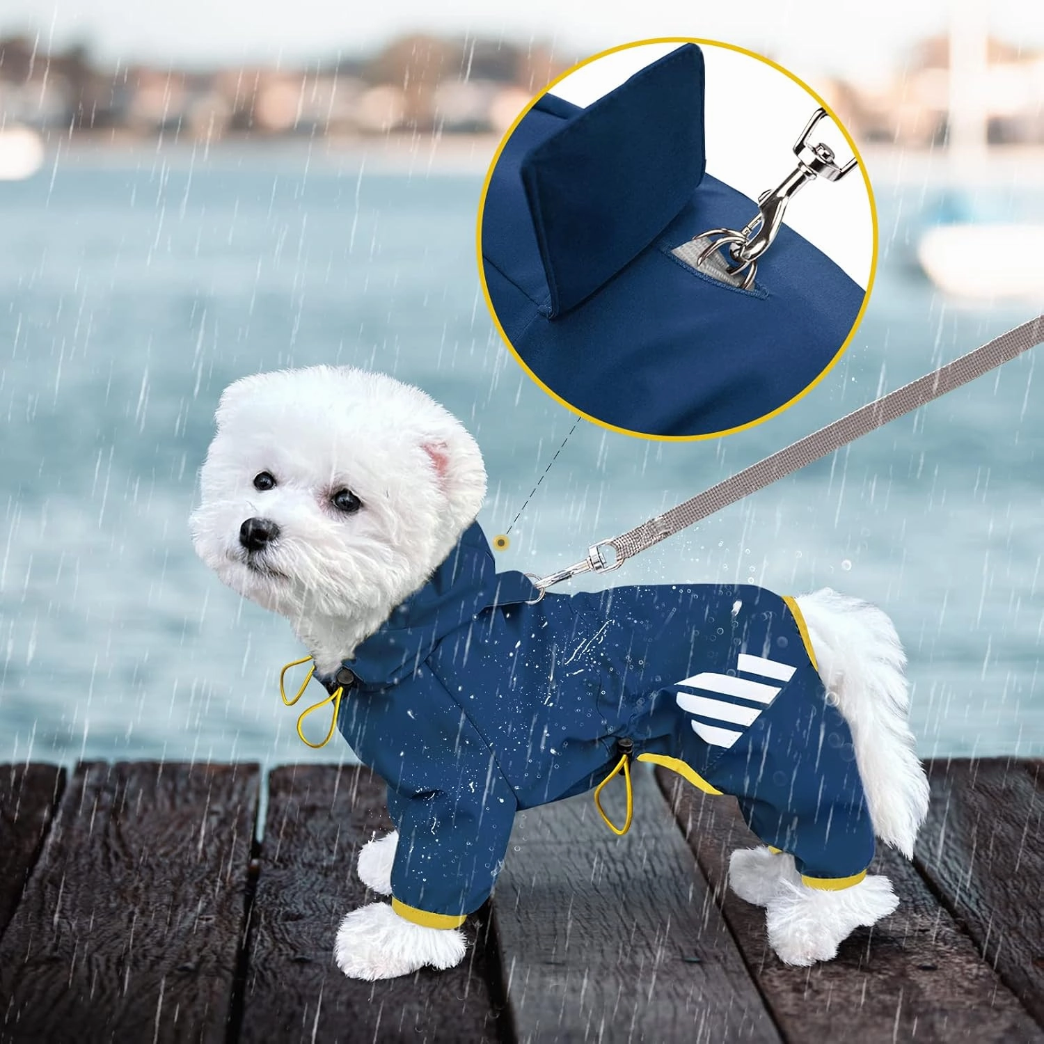 Dog Raincoat, Waterproof Dog Rain Jacket with Hood, Rain Coat with Leash Hole, Reflective Strap for Small Medium Dogs, Lightweight Puppy Clothes(Blue,S)