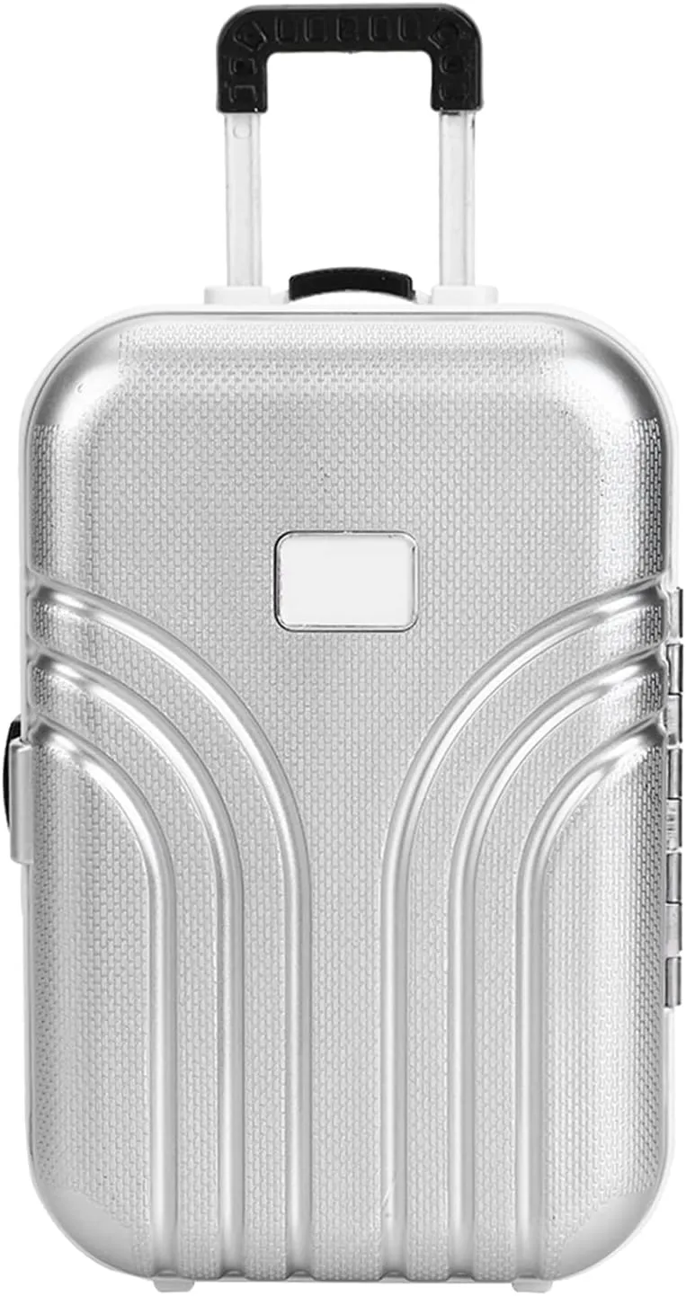 Dolls Travel Suitcase, Mini Size Trolley Case with Open and Close Carry On Luggage Simulation Rolling Suitcase Toy(Silver)