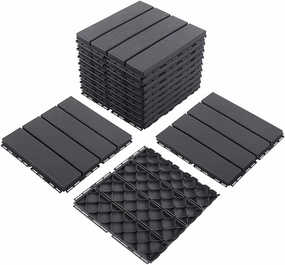Domi Patio Deck Tiles, 12 x 12 inches Composite Interlocking Shed Floor, Four Slat Plastic Kennel Deck, 27 Pieces One Pack, Dark Grey
