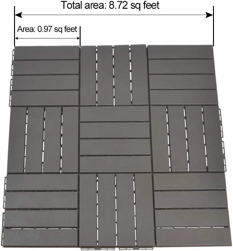 Domi Patio Deck Tiles, 12 x 12 inches Composite Interlocking Shed Floor, Four Slat Plastic Kennel Deck, 27 Pieces One Pack, Dark Grey