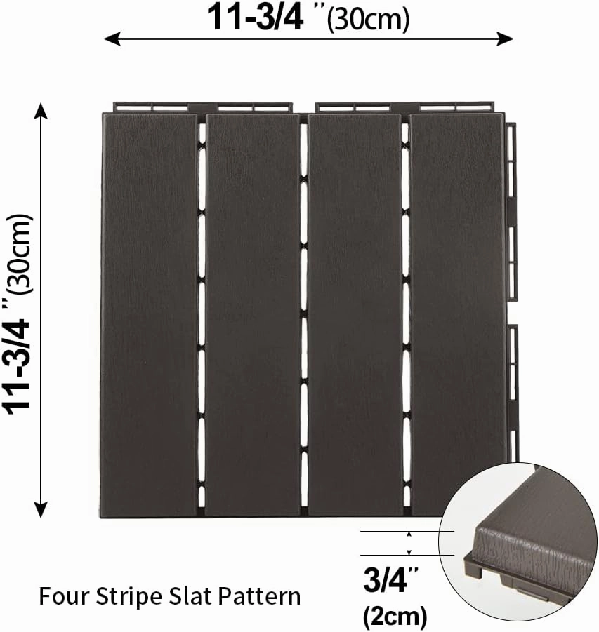 Domi Patio Deck Tiles, 12 x 12 inches Composite Interlocking Shed Floor, Four Slat Plastic Kennel Deck, 27 Pieces One Pack, Dark Grey