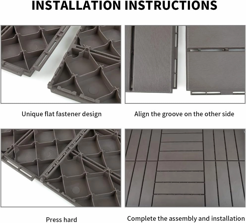 Domi Patio Deck Tiles, 12 x 12 inches Composite Interlocking Shed Floor, Four Slat Plastic Kennel Deck, 27 Pieces One Pack, Dark Grey