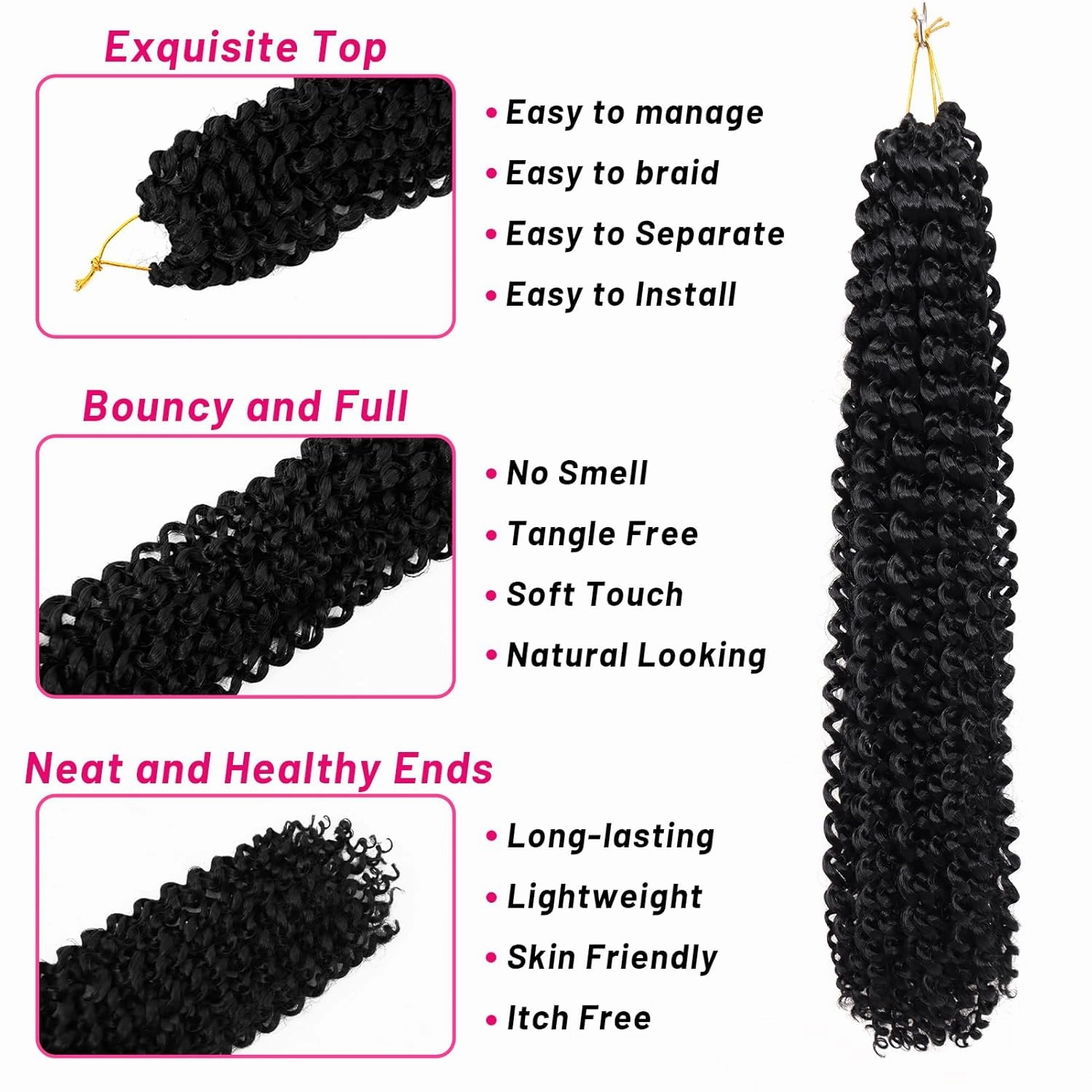 Dorsanee Black Passion Twist Hair 18 Inch 7 Packs Water Wave Crochet Hair Long Bohemian Curly Braiding Hair for Butterfly Locs, Faux Locs, Boho Style Spring Twist Crochet Braids (1#)