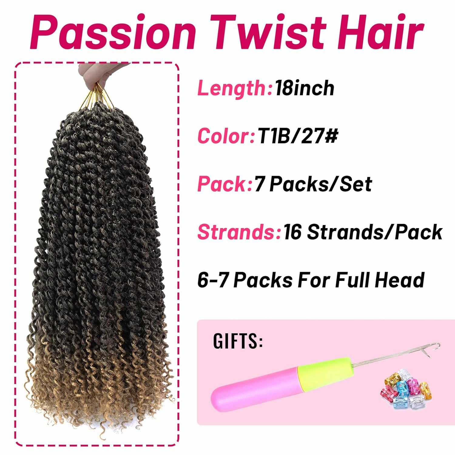 Dorsanee Ombre Honey Blonde Passion Twist Hair 18 Inch 7 Packs Water Wave Crochet Hair Long Bohemian Curly Braiding Hair for Butterfly Locs, Faux Locs, Boho Style Spring Twist Crochet Braids (T27#)