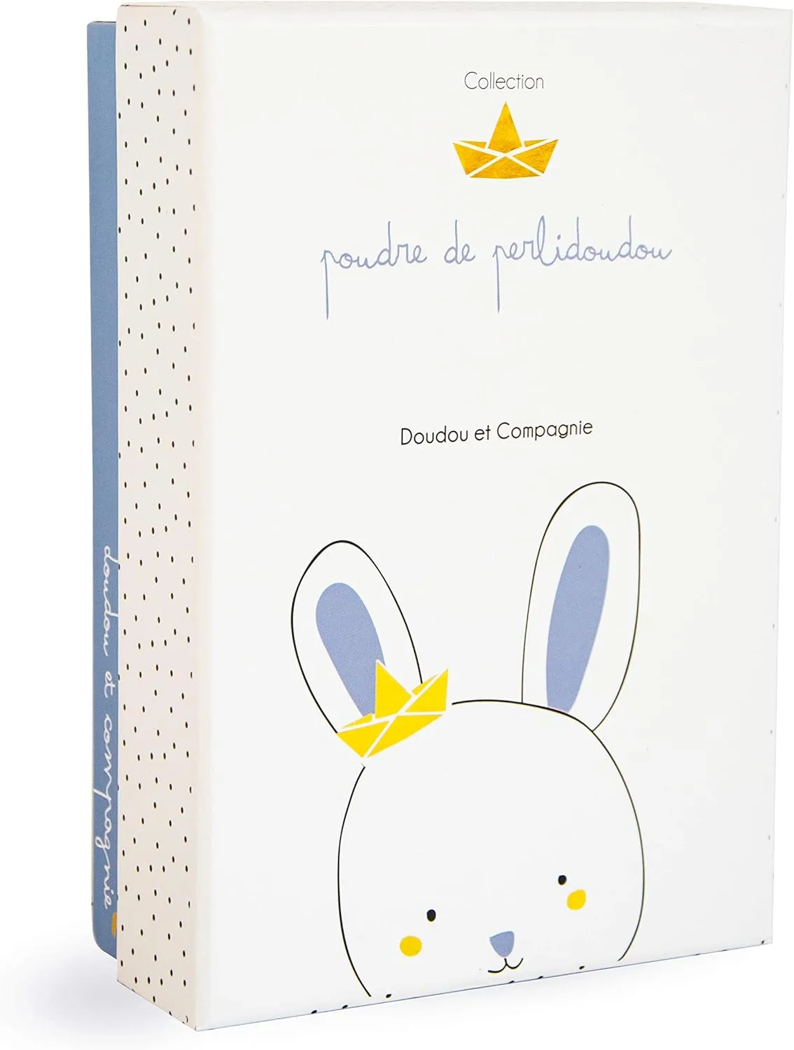 Doudou et Compagnie - DC3511 Mini Blue Rabbit Dummy Clip 15 cm - Perlidoudou Powder Collection - Quilted Soft Toy with Gift Box - Newborn Baby Gift Idea - Lost Soft Toy Guarantee - DC3511