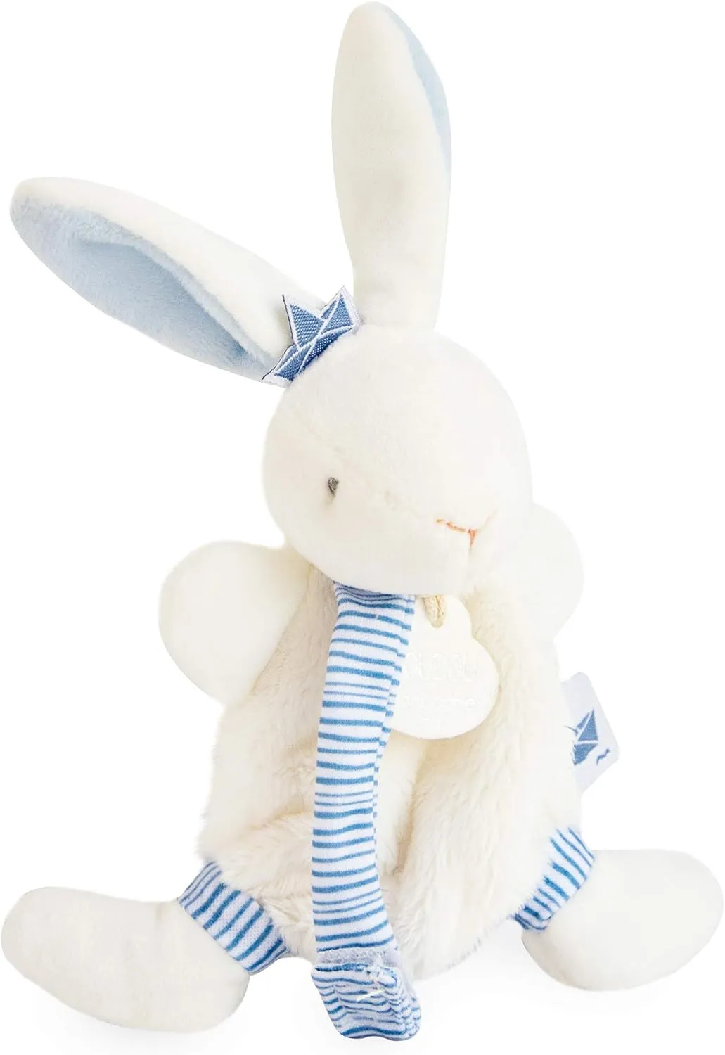 Doudou et Compagnie - DC3511 Mini Blue Rabbit Dummy Clip 15 cm - Perlidoudou Powder Collection - Quilted Soft Toy with Gift Box - Newborn Baby Gift Idea - Lost Soft Toy Guarantee - DC3511