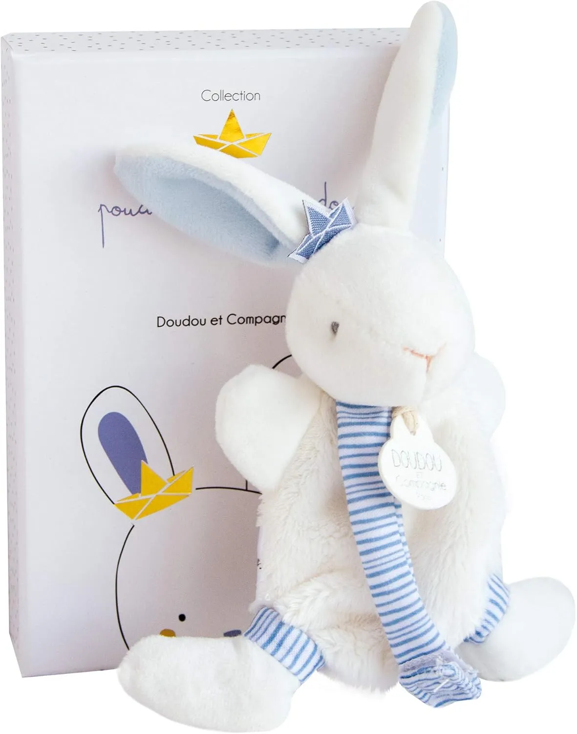 Doudou et Compagnie - DC3511 Mini Blue Rabbit Dummy Clip 15 cm - Perlidoudou Powder Collection - Quilted Soft Toy with Gift Box - Newborn Baby Gift Idea - Lost Soft Toy Guarantee - DC3511