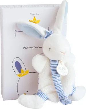 Doudou et Compagnie - DC3511 Mini Blue Rabbit Dummy Clip 15 cm - Perlidoudou Powder Collection - Quilted Soft Toy with Gift Box - Newborn Baby Gift Idea - Lost Soft Toy Guarantee - DC3511