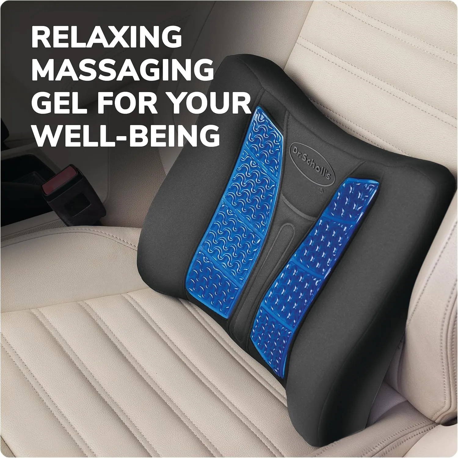 Dr. Scholl's Massaging Gel Lumbar Seat Cushion for Car, Truck, SUV — Black
