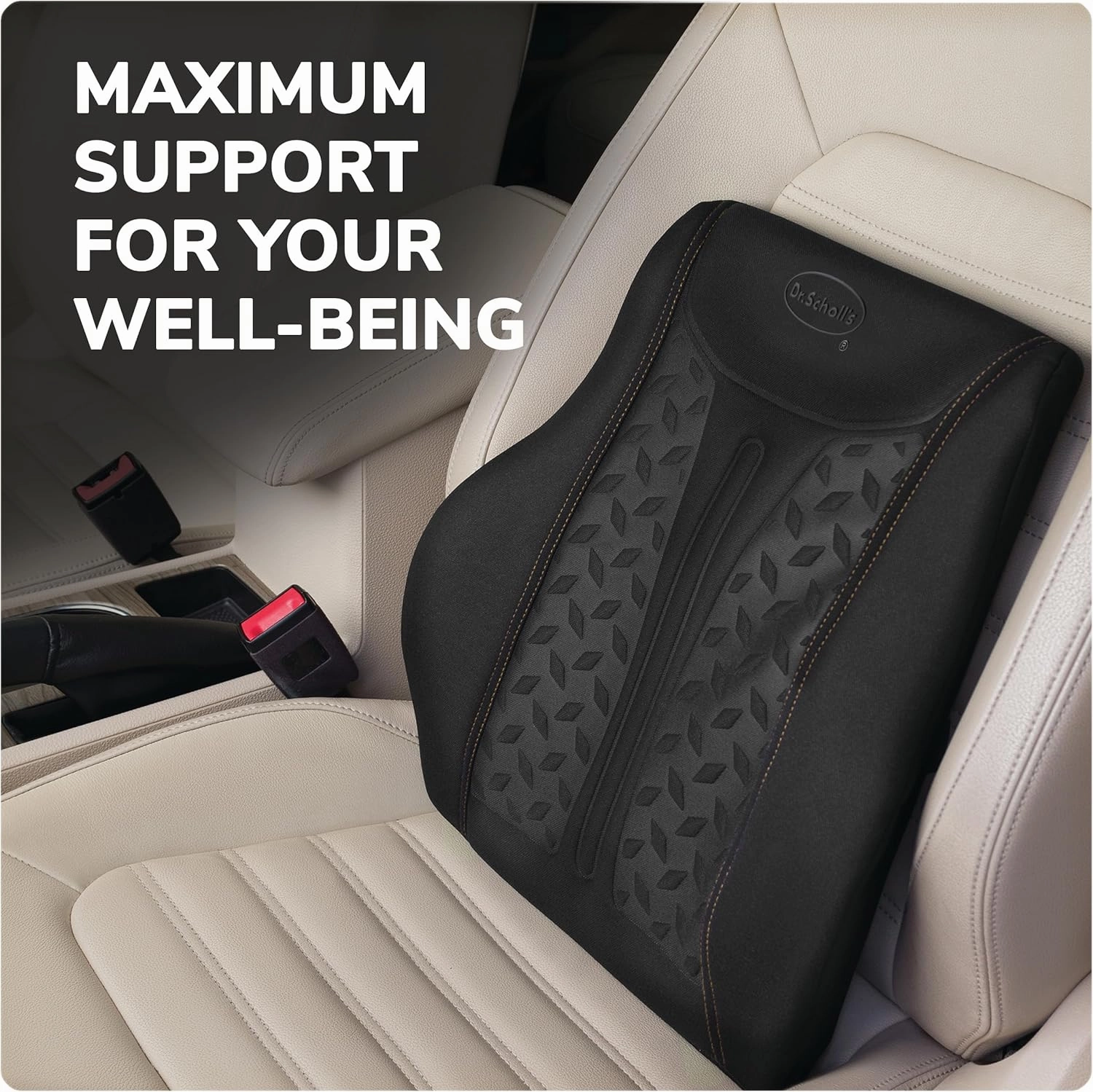Dr. Scholl's Max Support Copper-Infused Lumbar Seat Cushion for Car, Truck, SUV — Black