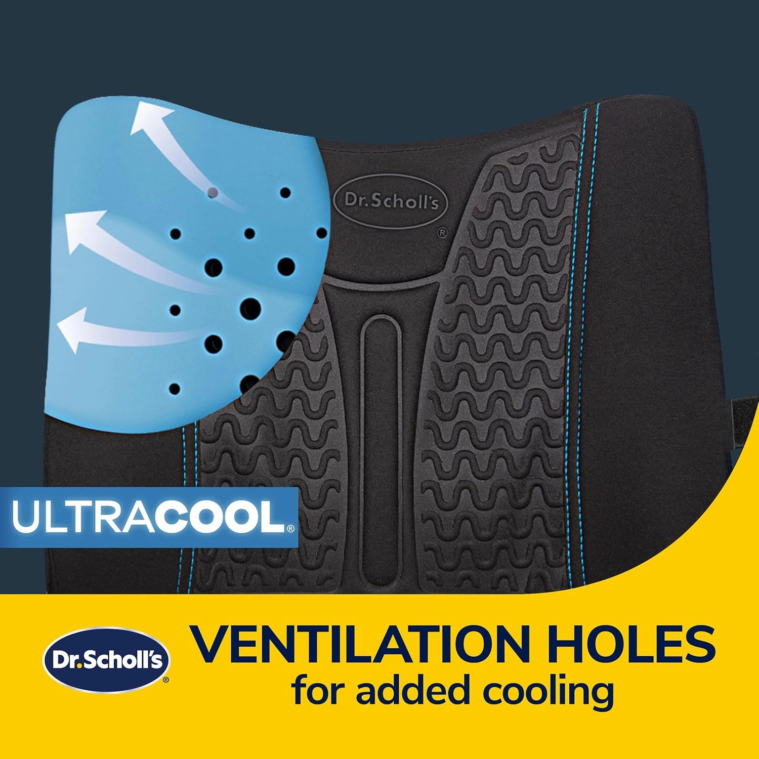 Dr. Scholl's UltraCool Gel-Infused Lumbar Seat Cushion for Car, Office, Home — Black