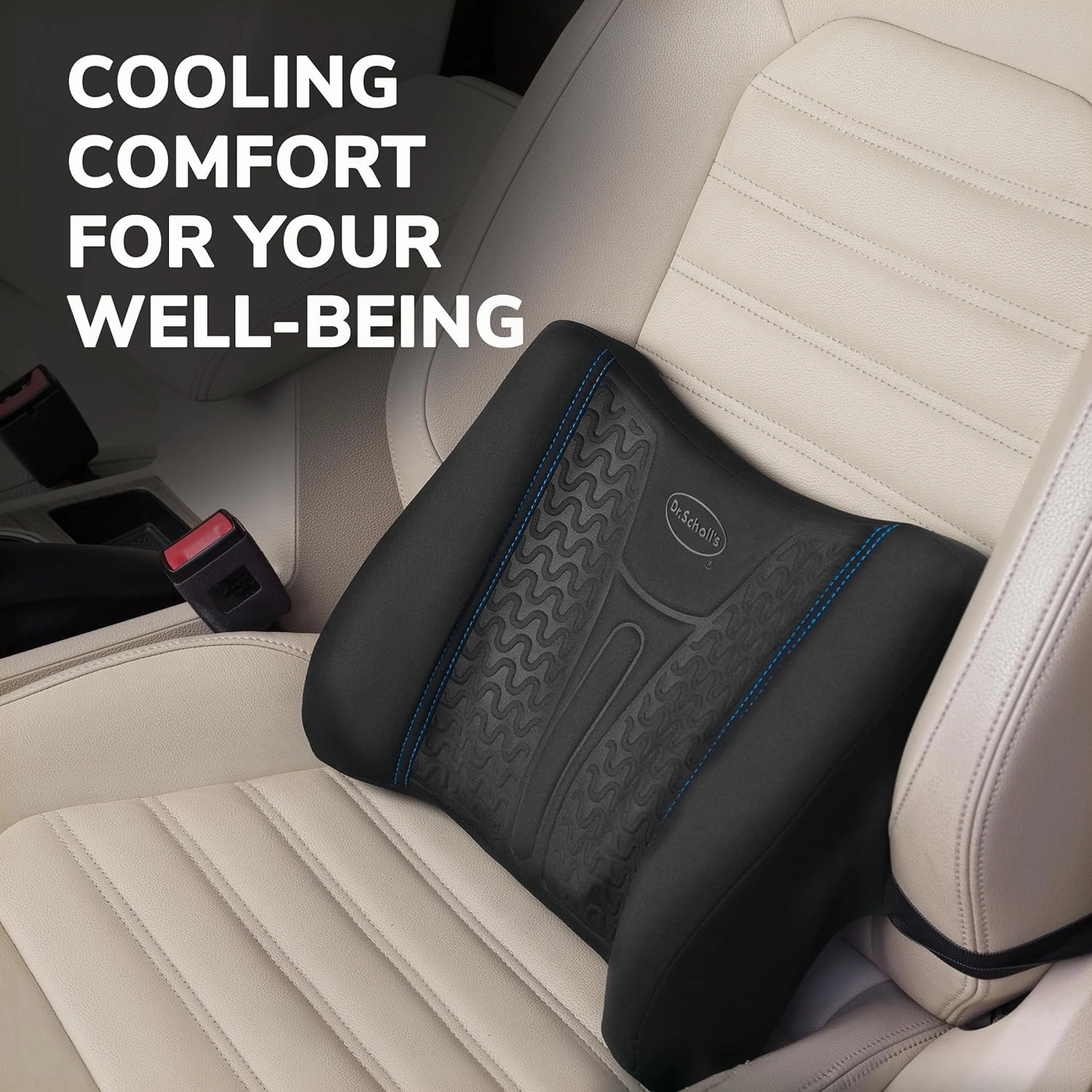 Dr. Scholl's UltraCool Gel-Infused Lumbar Seat Cushion for Car, Office, Home — Black