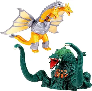 Dragon Figures Kings of The Monsters - 2 pcs, Biollante 5" and King Ghidorah 7" Tall, (7&12 inch from Head to Tail)