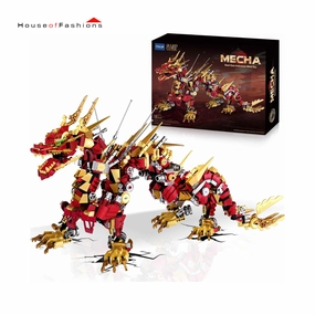 Dragon Building Toy Kit, Mechanical Metallic Dragon Toy Model Building Blocks Set, Dragon Animal Collectible Display Building Sets for Adults Teens Kids Age8  Building Gifts - Red