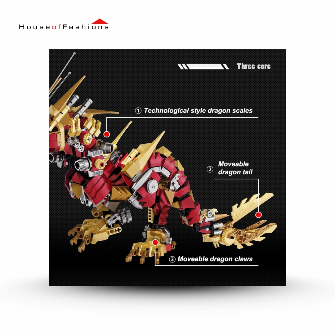 Dragon Building Toy Kit, Mechanical Metallic Dragon Toy Model Building Blocks Set, Dragon Animal Collectible Display Building Sets for Adults Teens Kids Age8  Building Gifts - Red
