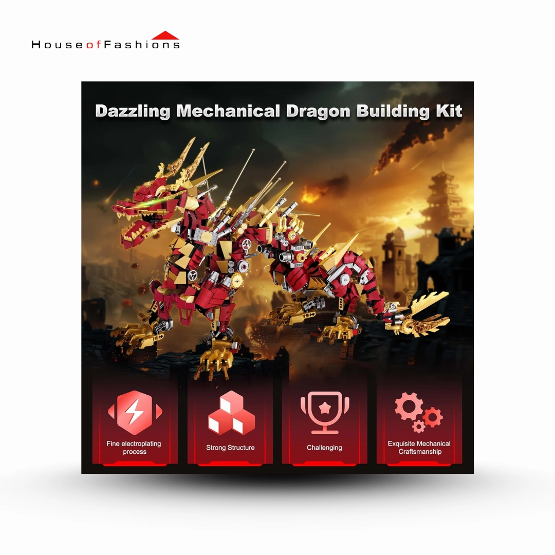 Dragon Building Toy Kit, Mechanical Metallic Dragon Toy Model Building Blocks Set, Dragon Animal Collectible Display Building Sets for Adults Teens Kids Age8  Building Gifts - Red