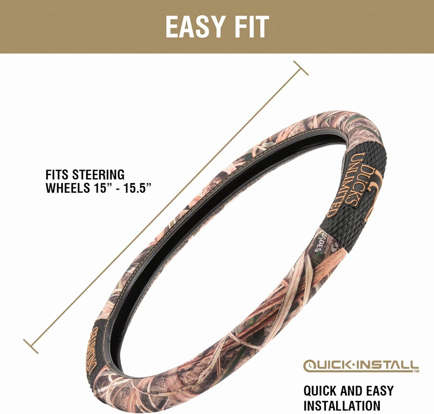 Ducks Unlimited Steering Wheel Covers, Universal Fit, Easy to Install for Car Truck Van SUV, Mossy Oak Shadow Grass Blades