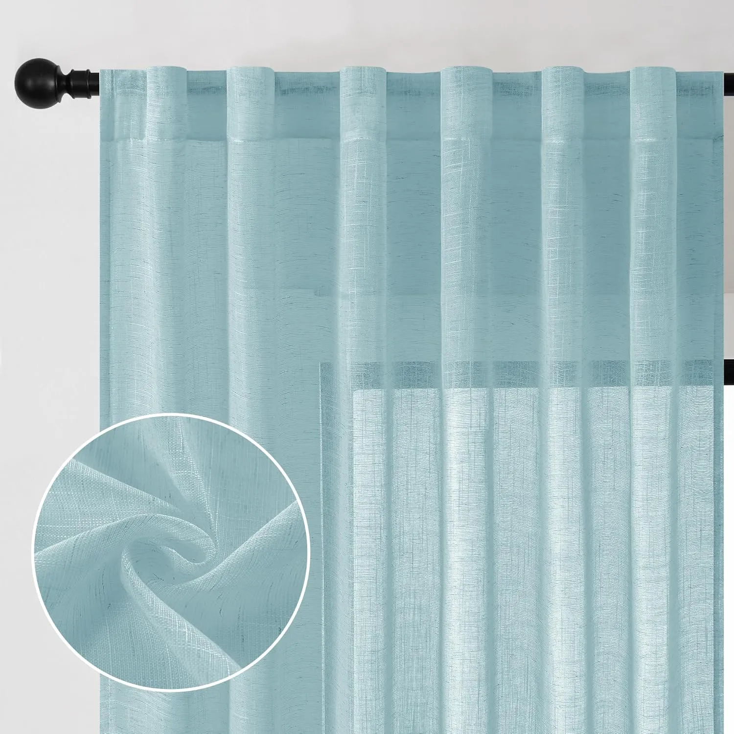 DWCN Linen Sheer Curtains 84 Inches Long, Rod Pocket & Back Tab Linen Texture Semi Sheer Window Covering, Light Airy Privacy Sheer Panels for Bedroom Living Room 52" W x 84" L, Stone Blue, Set of 2
