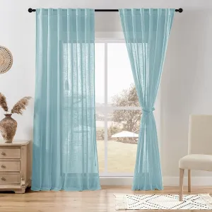 DWCN Linen Sheer Curtains 84 Inches Long, Rod Pocket & Back Tab Linen Texture Semi Sheer Window Covering, Light Airy Privacy Sheer Panels for Bedroom Living Room 52" W x 84" L, Stone Blue, Set of 2