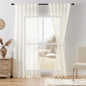 DWCN Natural Linen Sheer Curtains, 84 Inches Long Rod Pocket & Back Tab Linen Texture Semi Sheer Window Covering, Light Airy Privacy Sheer Panels for Bedroom Living Room 52" W x 84" L, Set of 2