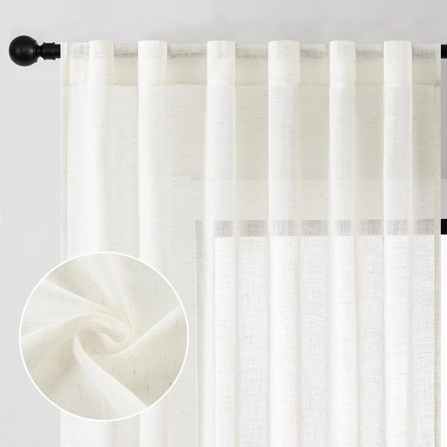 DWCN Natural Linen Sheer Curtains, 84 Inches Long Rod Pocket & Back Tab Linen Texture Semi Sheer Window Covering, Light Airy Privacy Sheer Panels for Bedroom Living Room 52" W x 84" L, Set of 2