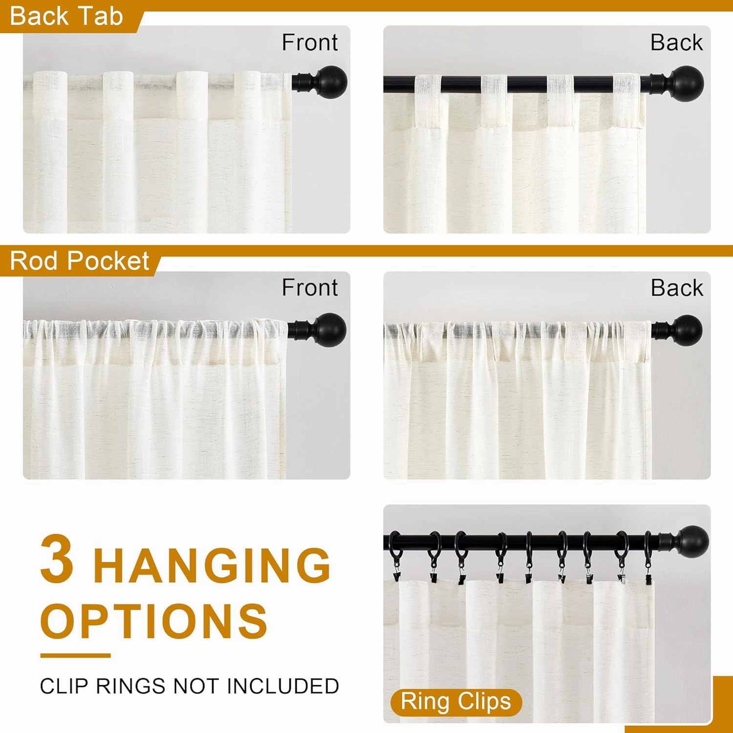 DWCN Natural Linen Sheer Curtains, 84 Inches Long Rod Pocket & Back Tab Linen Texture Semi Sheer Window Covering, Light Airy Privacy Sheer Panels for Bedroom Living Room 52" W x 84" L, Set of 2