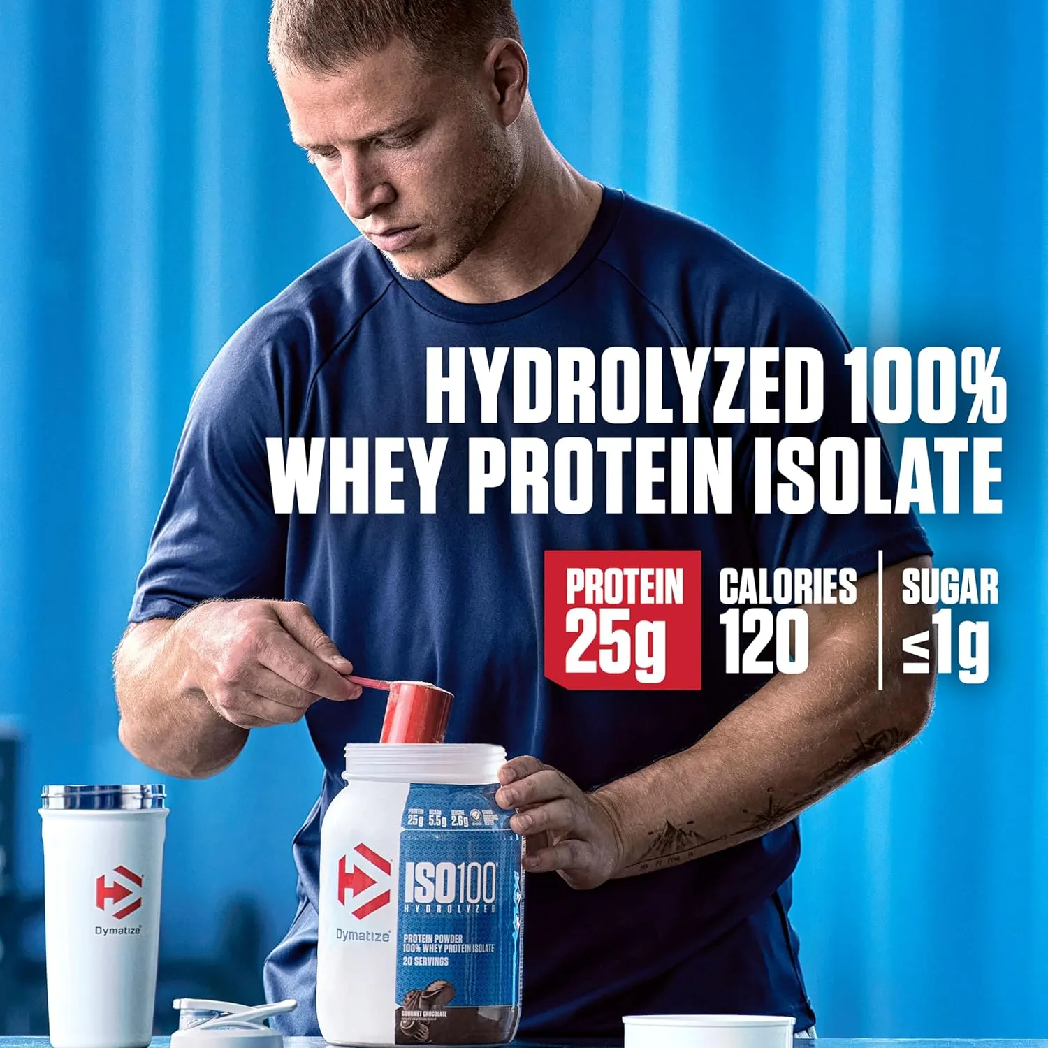 Dymatize ISO100 Whey Protein Powder Isolate, Gourmet Vanilla, 25g of Protein, 20 Servings, 5.5g BCAAs, Less Than 120 Cal., Gluten Free, 1g Fat, 1g Sugar, 2g Carb