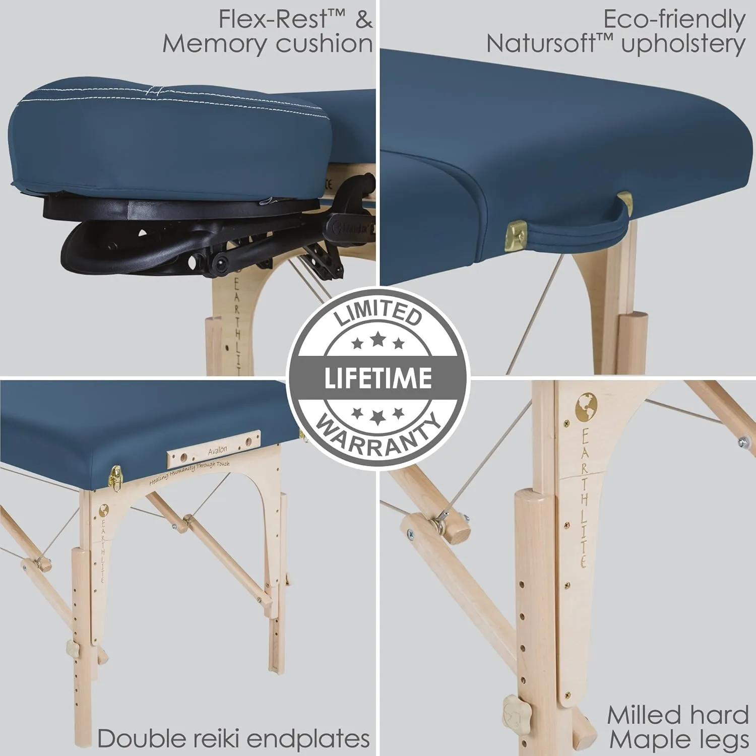 EARTHLITE Portable Massage Table Package AVALON – Reiki Endplate, Premium Flex-Rest Face Cradle & Strata Cushion, Carry Case (30”x73”)