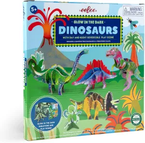 eeBoo: Dino 3D Glow-in-The-Dark - Includes 4 Constructible Dinosaurs & 4 Prehistoric Plants, Building & Construction Set, Play Scene, Ages 5 