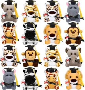 Elcoho 16 Pieces Graduation Jungle Animal Plush Toys 4.8 Inch Mini Stuffed Forest Animals Set Stuffed Jungle Animal with Graduation Cap for Kindergarten Graduation Gift School Parties