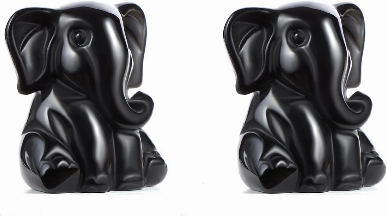 Elephant Statue Healing Crystal Hand Carved Figurine 2pcs Set, 1.2" Animal Figurine Worry Stone for Anxiety relif Home Desk Decor