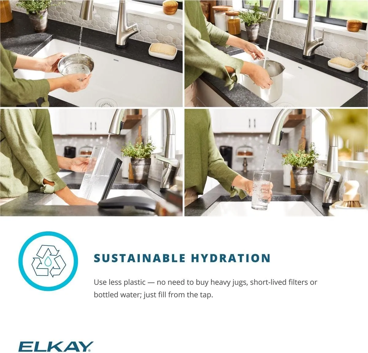Elkay Quartz Classic 24-5/8" x 18-1/2" x 9-1/2" Single Bowl Undermount Sink Kit with Filtered Faucet Greystone