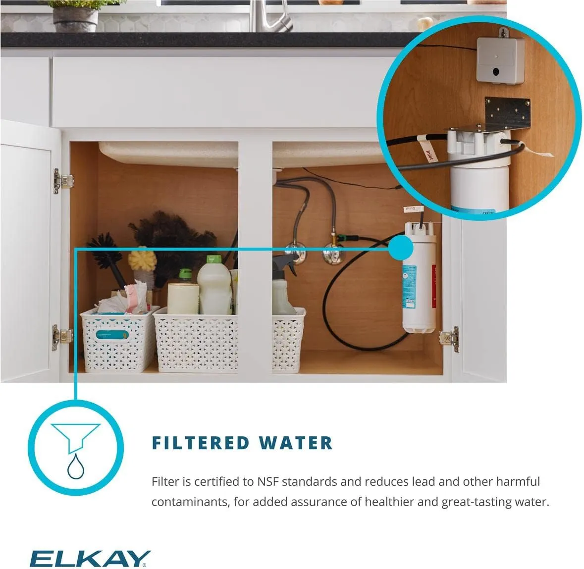 Elkay Quartz Classic 24-5/8" x 18-1/2" x 9-1/2" Single Bowl Undermount Sink Kit with Filtered Faucet Greystone