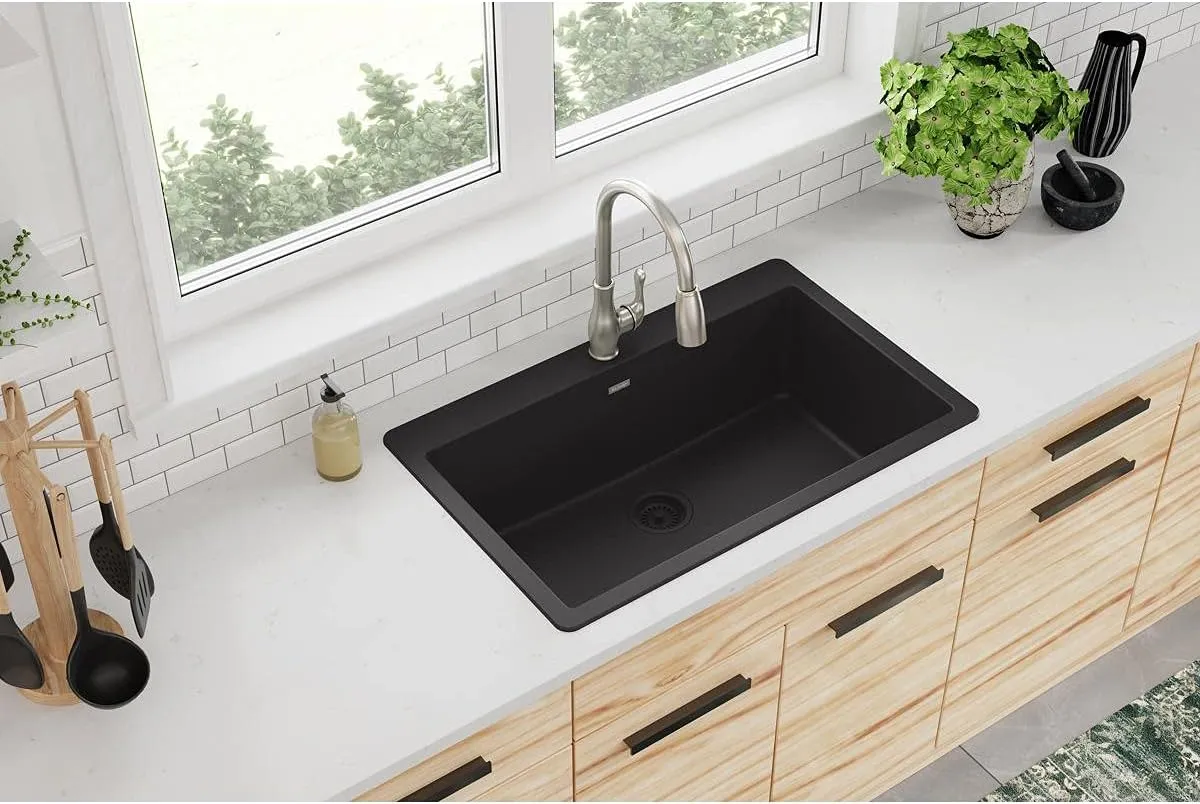 Elkay Quartz Classic ELGR13322BK0 Black Single Bowl Top Mount Sink