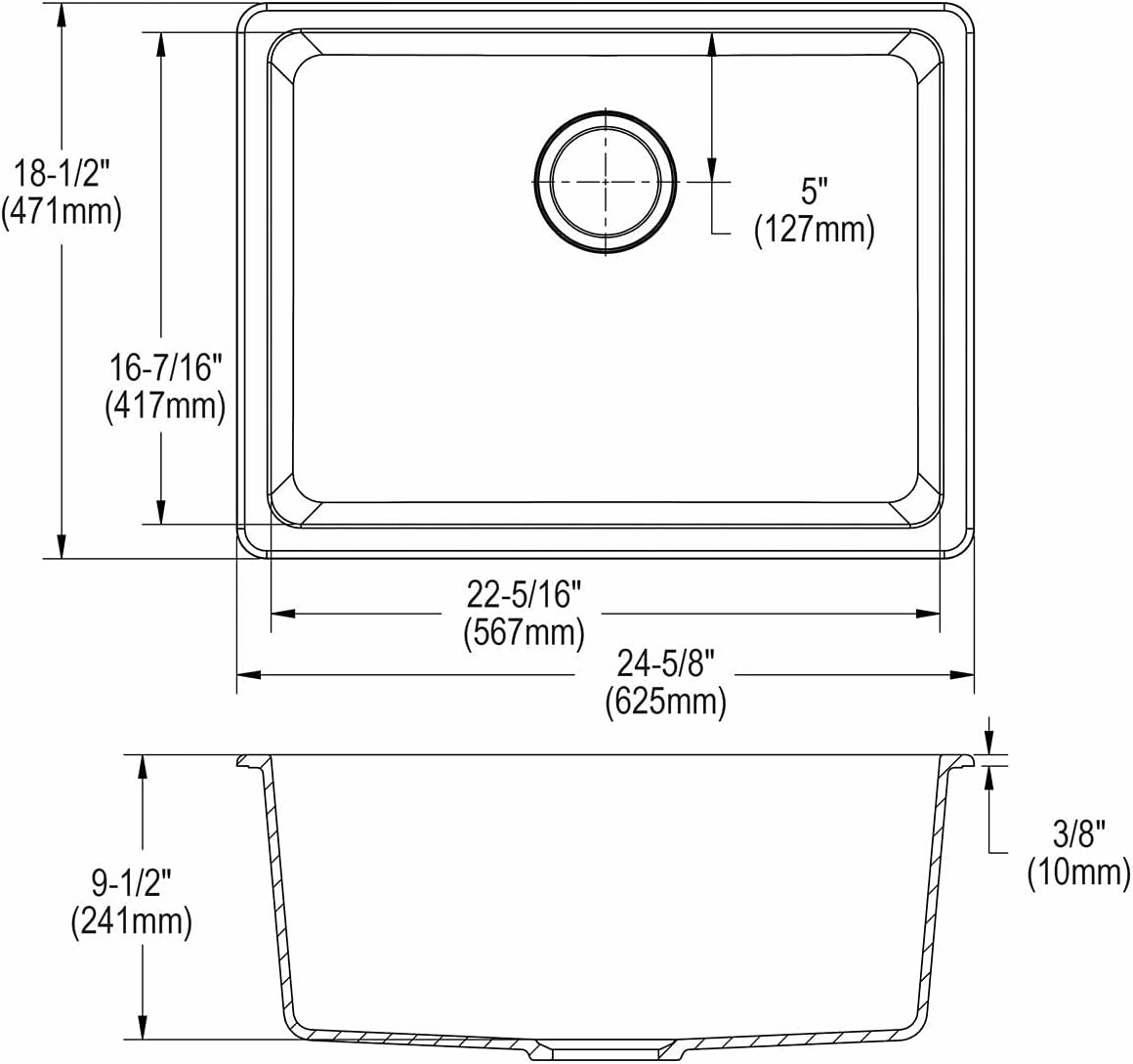 Elkay Quartz Classic ELGU2522BQ0 Single Bowl Undermount Sink, Bisque