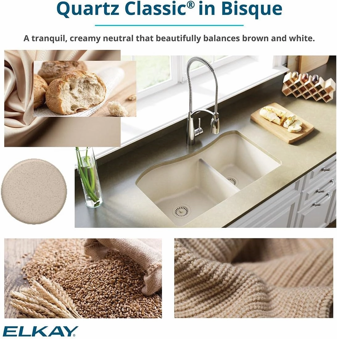 Elkay Quartz Classic ELGU2522BQ0 Single Bowl Undermount Sink, Bisque