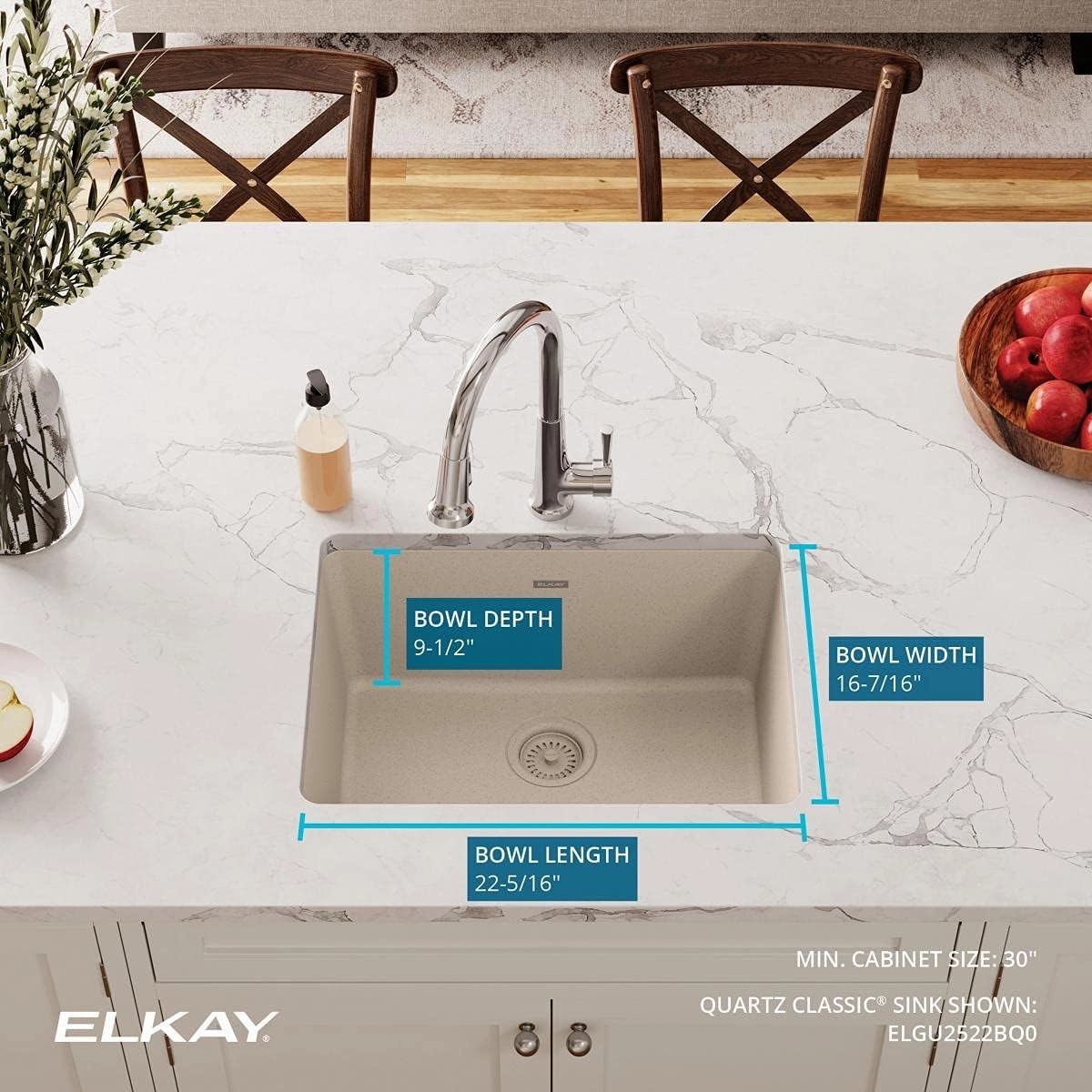 Elkay Quartz Classic ELGU2522BQ0 Single Bowl Undermount Sink, Bisque