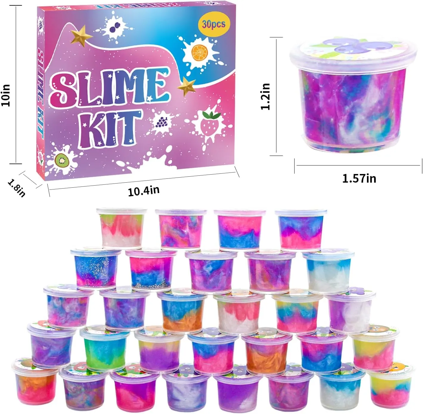 Elover Party Favors for Kids Galaxy Putty Slime Kit Tactile and Visual Experience, Stress Relief Toy,Goody Bag Toys, Christmas Stocking Stuffers for Girls Boys (Fruit Style)
