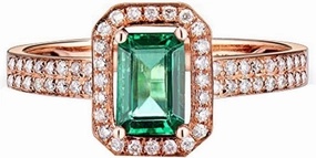 Emerald Ring For Women, 14K Solid Rose Gold Rings - Emerald Green Ring with Diamond, Vintage Natural Emerald Rings & Real Diamond Eternity Band For Couple Engagement Ring