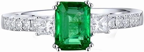 Emerald Ring For Women, 14K Solid White Gold Rings - Emerald Green Ring with Diamond, Unique Natural Emerald Real Diamond Gemstone Rings For Couple Engagement Ring & Wedding Band