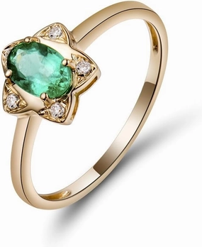 Emerald Ring For Women, 14K Solid Yellow Gold Rings - Green Emerald Ring with Diamond, Natural Emerald Green Gemstone Ring & Real Diamond Stone Rings For Couple Engagement Ring