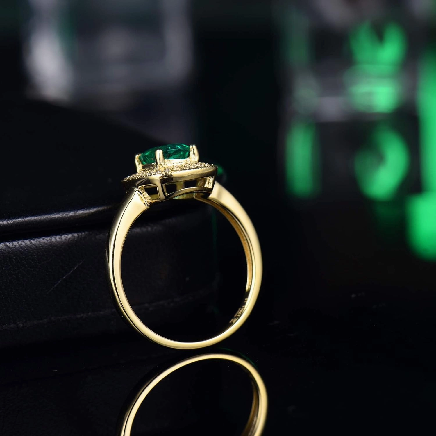 Emerald Ring For Women, Solid 18K Yellow Gold Rings - Emerald and Diamond Ring, 1.00ct Natura Green Emerald Ring & Real Diamond Gemstone Rings For Couple Engagement Ring