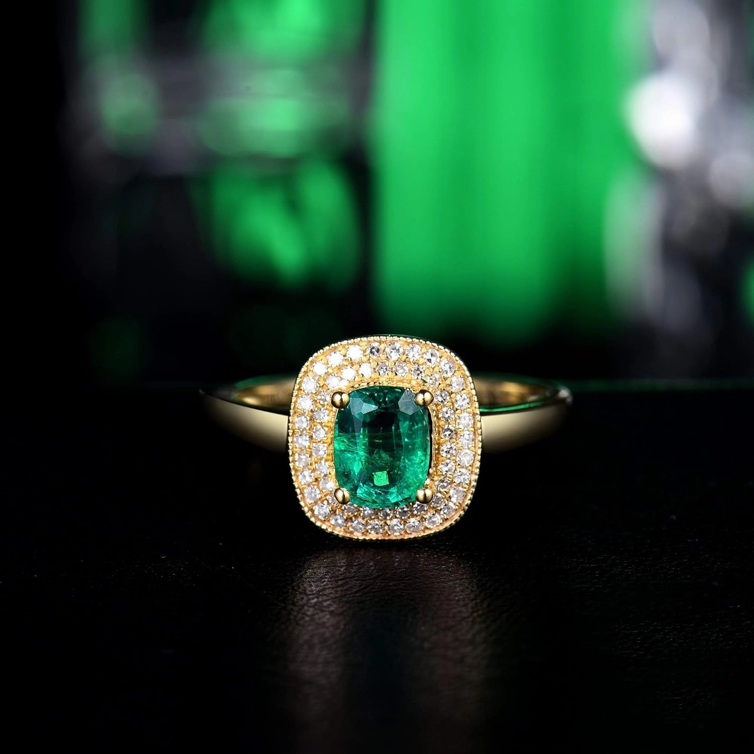 Emerald Ring For Women, Solid 18K Yellow Gold Rings - Emerald and Diamond Ring, 1.00ct Natura Green Emerald Ring & Real Diamond Gemstone Rings For Couple Engagement Ring